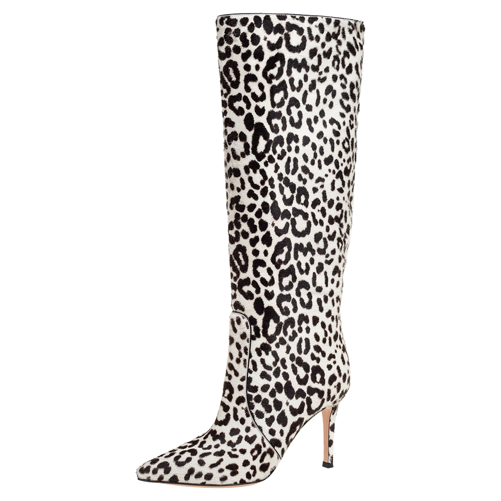 luxury-women-gianvito-rossi-new-shoes-p459655-003 Gianvito Rossi White/Brown Calf Hair Knee Length Boots Size 36
