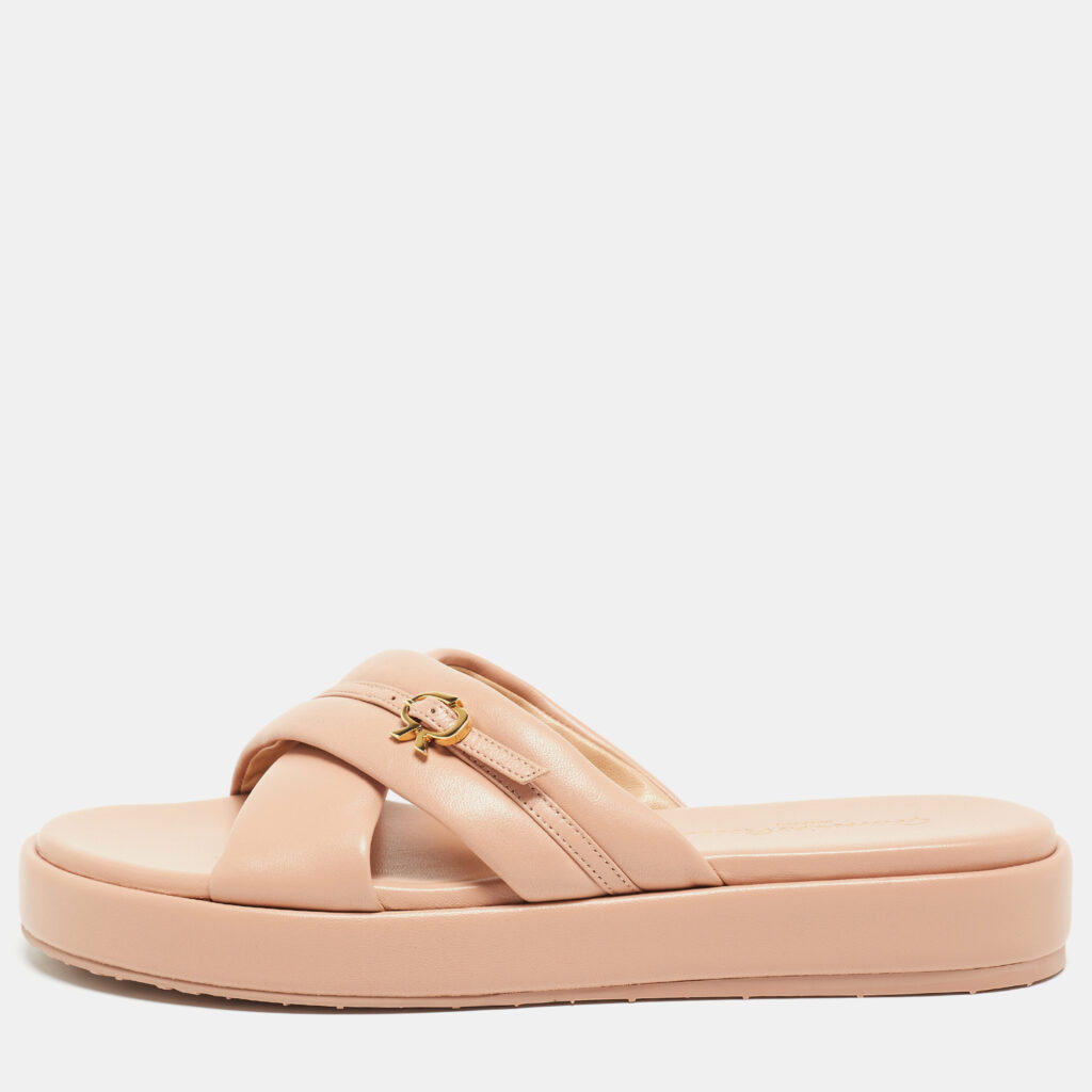 luxury-women-gianvito-rossi-new-shoes-p862009-006 Gianvito Rossi Beige Leather Alima Flat Slides Size 37.5