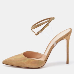 Gianvito Rossi Gold Glitter Nubuck Leather Embellshed Ankle Strap Sandals Size 42