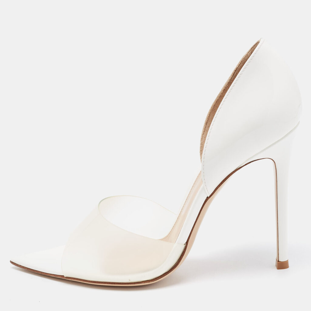 luxury-women-gianvito-rossi-new-shoes-p900718-010 Gianvito Rossi White PVC and Leather Bree D'orsay Pumps Size 38