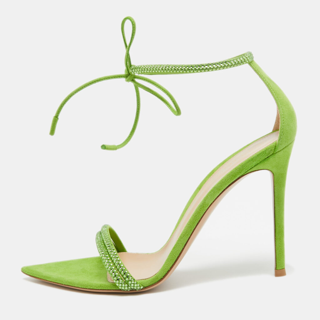 luxury-women-gianvito-rossi-new-shoes-p952860-001 Gianvito Rossi Green Suede Crystal Embellished Montecarlo Sandals Size 39