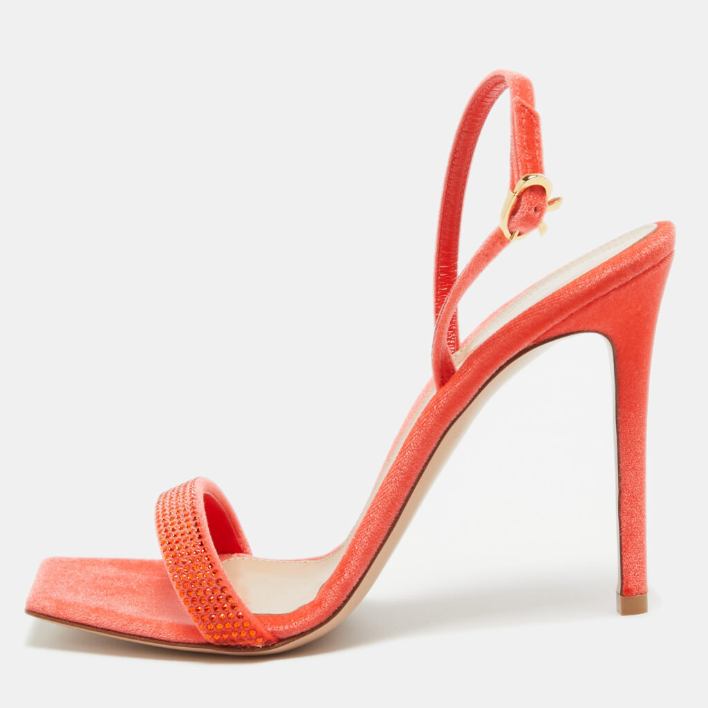 luxury-women-gianvito-rossi-new-shoes-p953049-021 Gianvito Rossi Poppy Red Velvet Embellished Britney Sandals Size 39.5