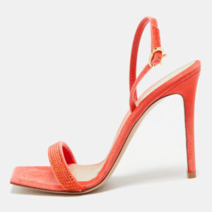 Gianvito Rossi Poppy Red Velvet Embellished Britney Sandals Size 38