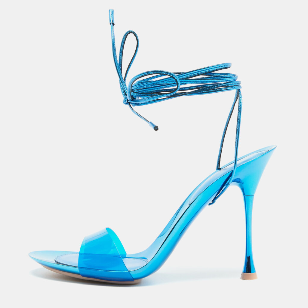 luxury-women-gianvito-rossi-new-shoes-p954532-001 Gianvito Rossi Blue PVC and Leather Spice Sandals Size 38
