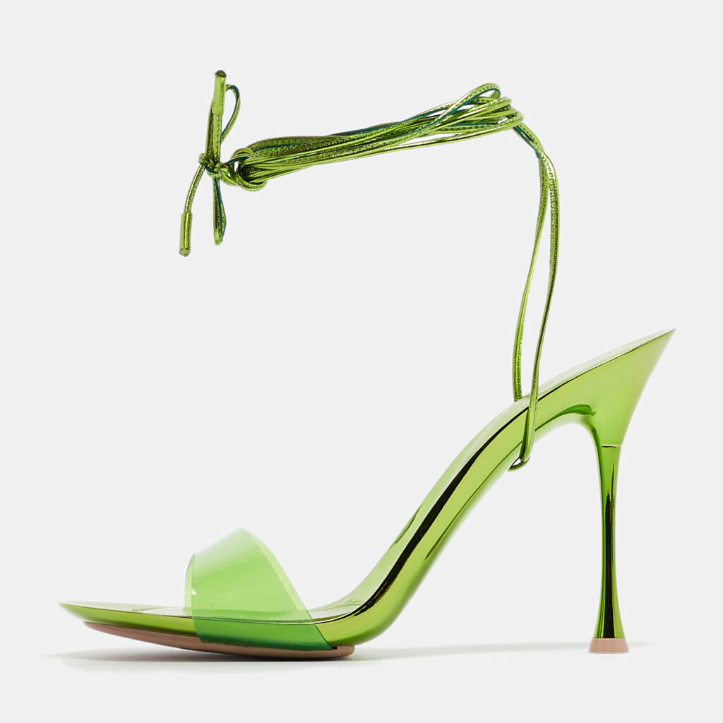 luxury-women-gianvito-rossi-new-shoes-p959546-009 Gianvito Rossi Green PVC and Leather Spice Sandals Size 39