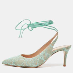 Gianvito Rossi Mint Green Lace Ankle Wrap Slingback Pumps Size 39