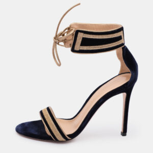 Gianvito Rossi Blue/Gold Velvet and Leather Augusta Ankle Cuff Sandals Size 36