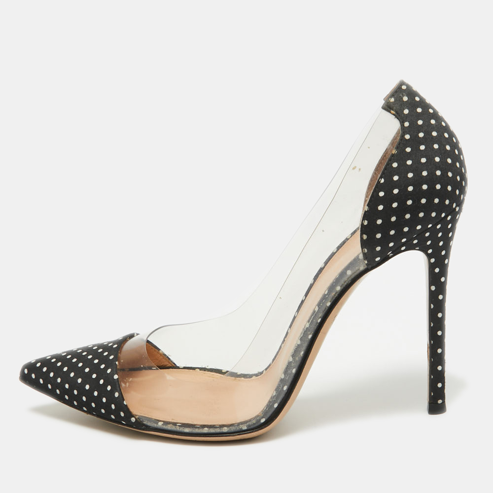 luxury-women-gianvito-rossi-used-shoes-p1035064-001 Gianvito Rossi Black/White Fabric and PVC Plexi Pumps Size 38.5