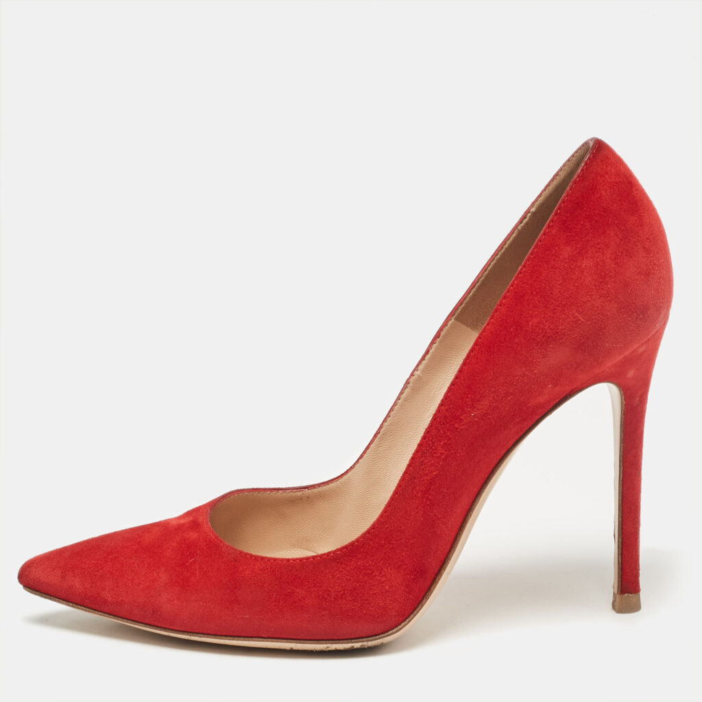 luxury-women-gianvito-rossi-used-shoes-p1040678-003 Gianvito Rossi Red Suede Pointed Toe Pumps Size 37