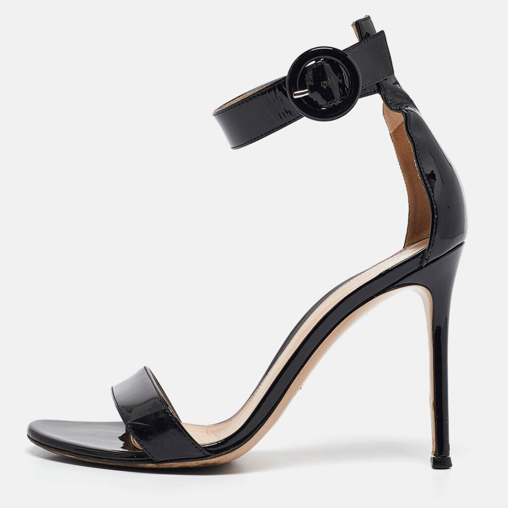 luxury-women-gianvito-rossi-used-shoes-p1055171-010 Gianvito Rossi Black Patent Leather Portofino Ankle Strap Sandals Size 36