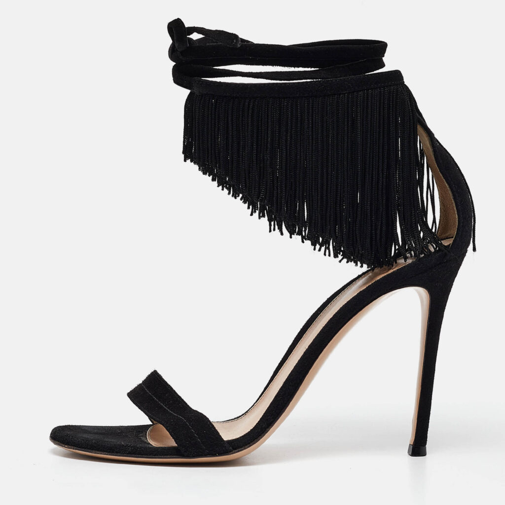 luxury-women-gianvito-rossi-used-shoes-p1055201-010 Gianvito Rossi Black Suede Olivia Ankle Strap Sandals Size 40