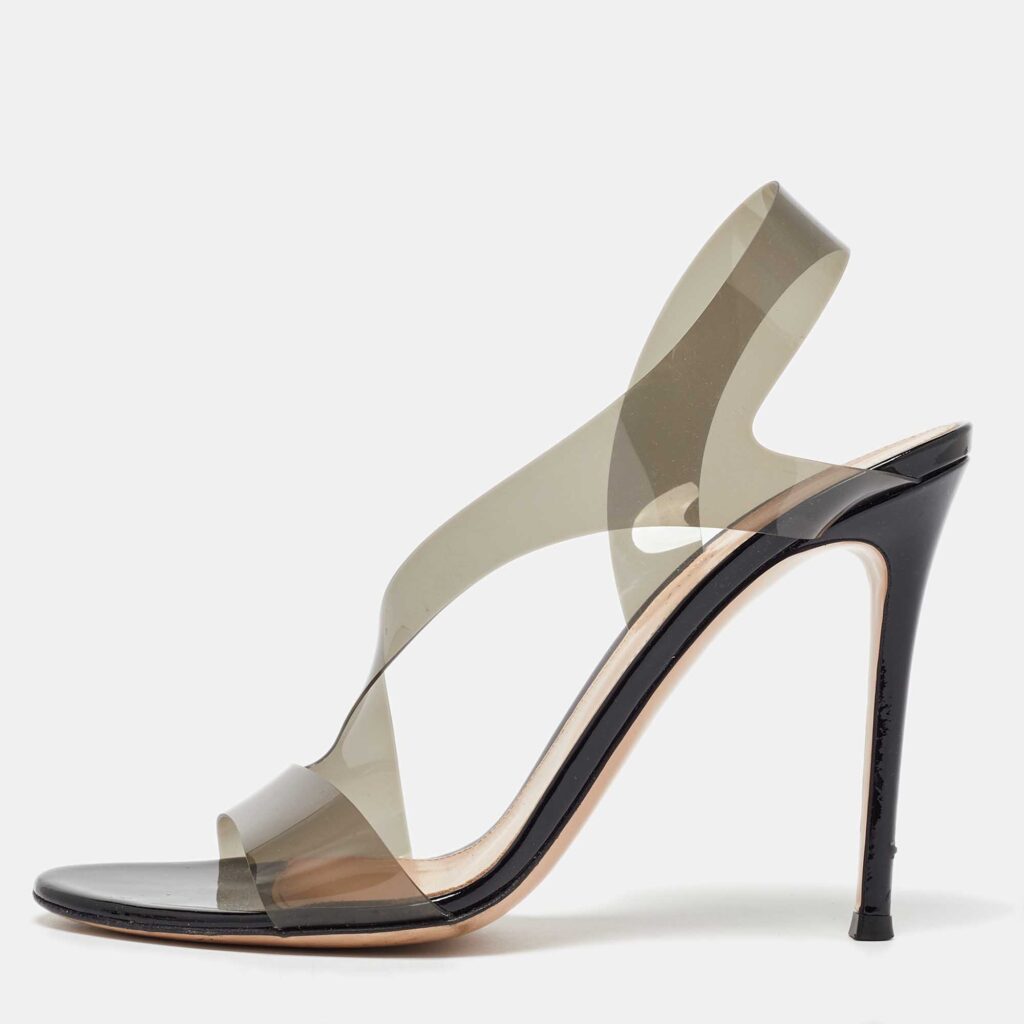 luxury-women-gianvito-rossi-used-shoes-p1056000-003 Gianvito Rossi Black PVC Metropolis Slingback Sandals Size 40