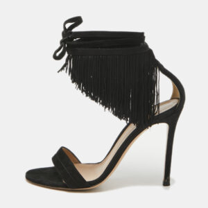Gianvito Rossi Black Suede Olivia Ankle Strap Sandals Size 36