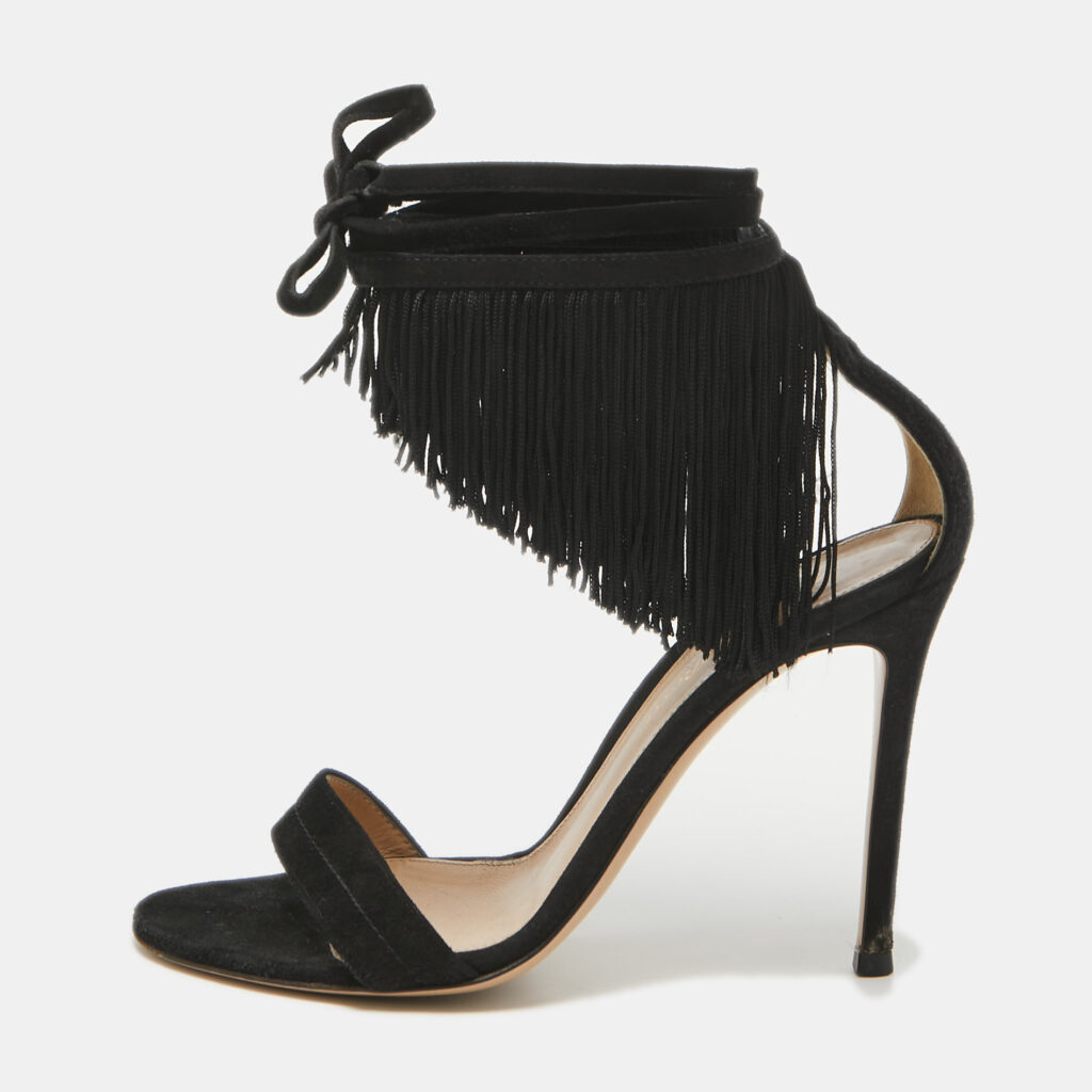 Gianvito Rossi Black Suede Olivia Ankle Strap Sandals Size 36