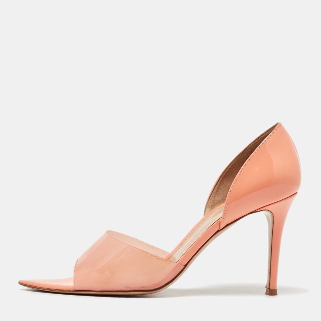 luxury-women-gianvito-rossi-used-shoes-p1073603-001 Gianvito Rossi Coral Orange PVC and Patent Leather Bree Pumps Size 40