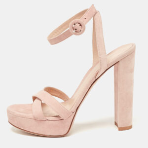 Gianvito Rossi Powder Pink Suede Ankle Strap Platform Sandals Size 37.5