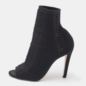 Gianvito Rossi Black Stretch Knit Vires Open Toe Ankle Length Boots Size 36.5