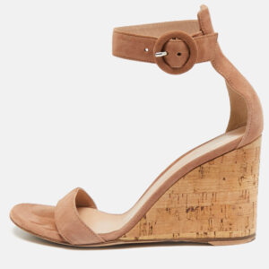 Gianvito Rossi Brown Suede Portofino Wedge Sandals Size 36