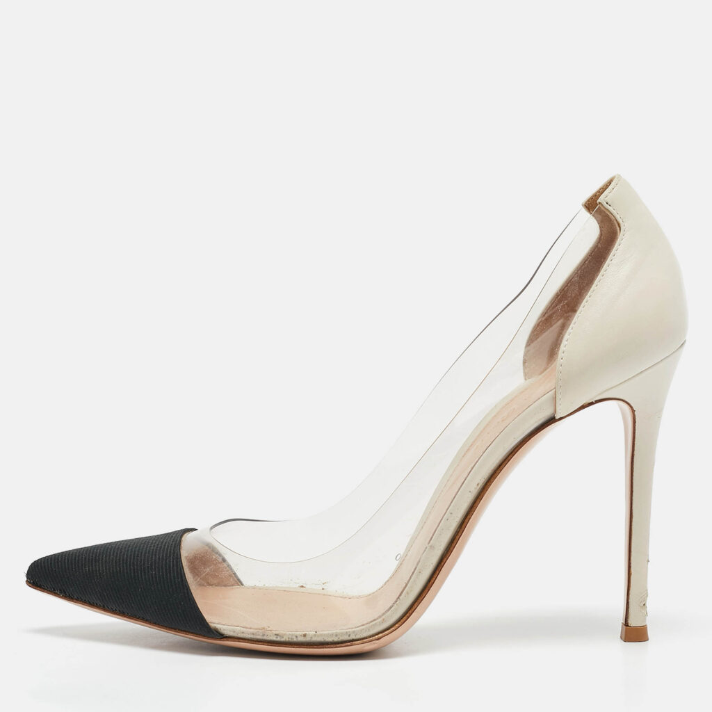 luxury-women-gianvito-rossi-used-shoes-p1097228-010 Gianvito Rossi Black/White Leather and PVC Plexi Pumps Size 39