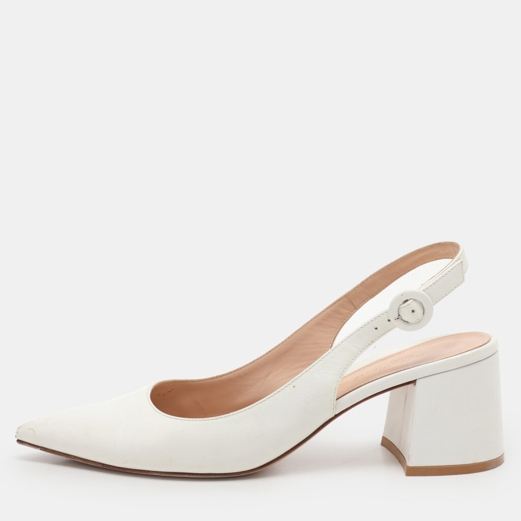 luxury-women-gianvito-rossi-used-shoes-p1100137-007 Gianvito Rossi White Leather Slingback Pumps Size 37.5