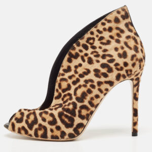 Gianvito Rossi Beige/Brown Leopard Print Calf Hair Vamp Boots Size 38.5