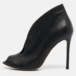 Gianvito Rossi Black Leather Vamp Peep Toe Booties Size 38