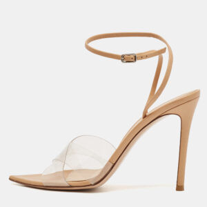 Gianvito Rossi Beige Leather And PVC Plexi Stark Ankle Strap Sandals Size 39