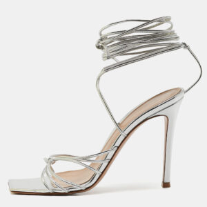 Gianvito Rossi Silver Leather Sylvie Sandals Size 37