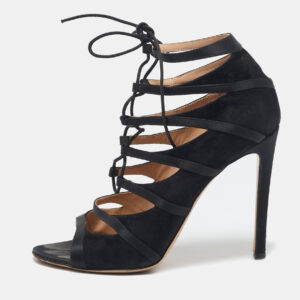 Gianvito Rossi Black Satin and Suede Strappy  Sandals Size 38