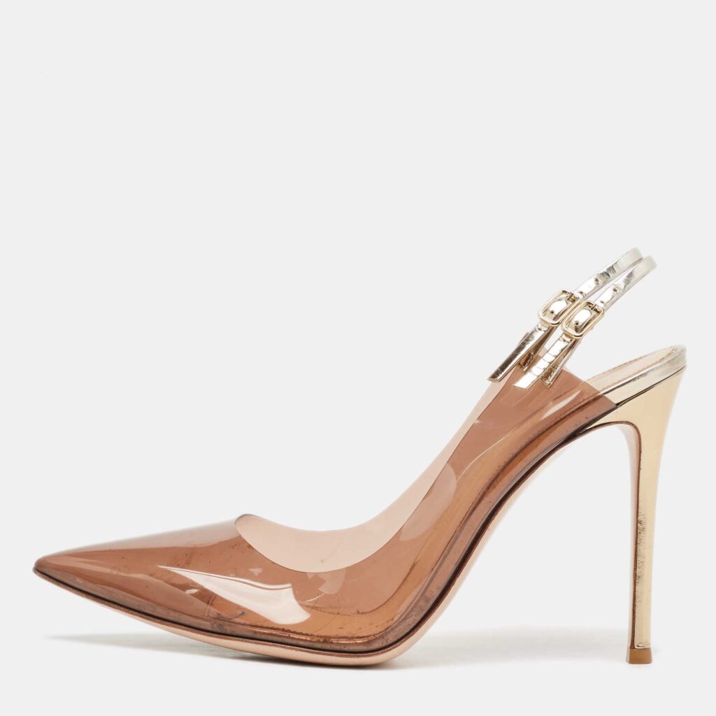 Gianvito Rossi Brown PVC And Leather Kyle 105 Ankle Strap Sandals Size 40.5