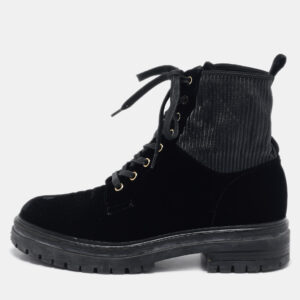 Gianvito Rossi Black Fabric and Velvet Combat Boots Size 40