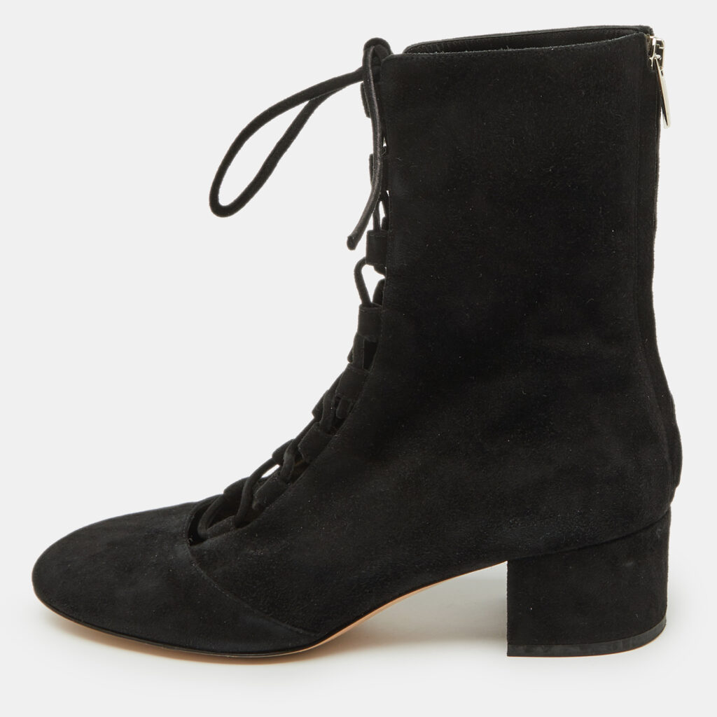 Gianvito Rossi Black Suede Lace Up Mid Calf Boots Size 39