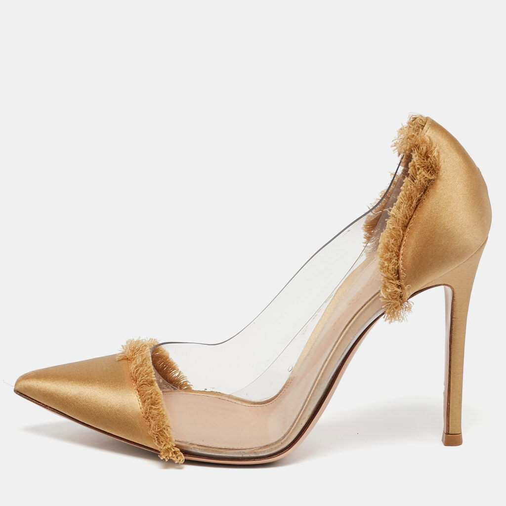 luxury-women-gianvito-rossi-used-shoes-p1109205-001 Gianvito Rossi Gold PVC and Satin Plexi Pumps Size 37