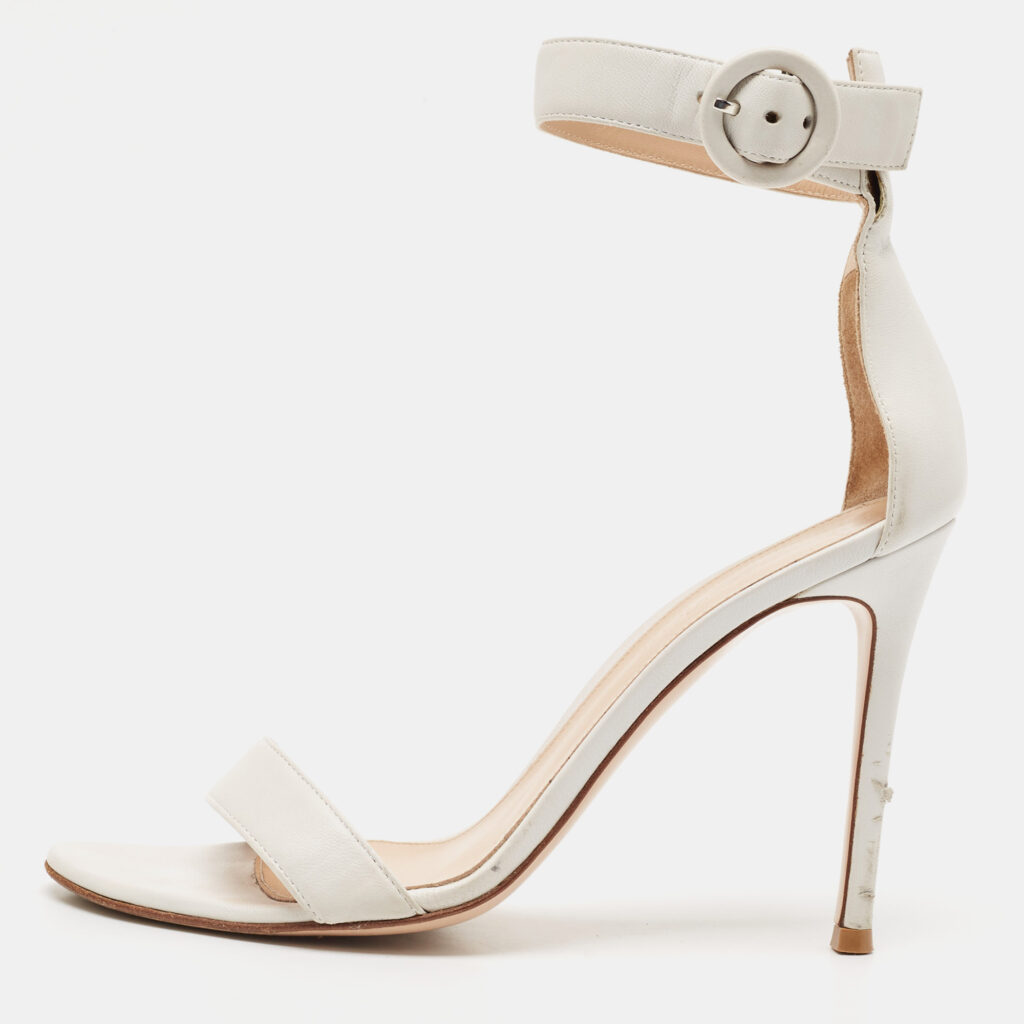 luxury-women-gianvito-rossi-used-shoes-p1112558-008 Gianvito Rossi White Leather Portofino Sandals Size 37.5