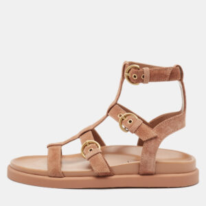 Gianvito Rossi Beige Suede Gladiator Flat Sandals Size 39.5