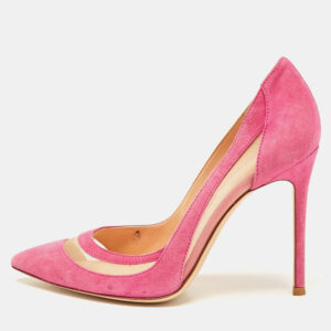 Gianvito Rossi Pink Mesh and Suede Pointed Toe Pumps Size 37