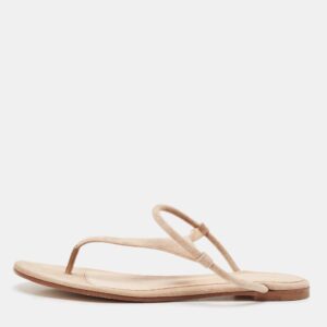 Gianvito Rossi Beige Suede Thong Flat Sandals Size 37.5