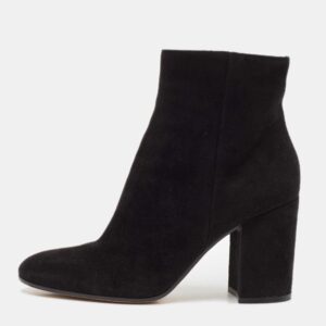 Gianvito Rossi Black Suede Block Heel Ankle Length Boots Size 37