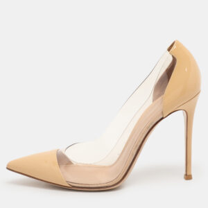 Gianvito Rossi Beige Patent Leather and PVC Plexi Pumps Size 39
