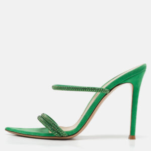 Gianvito Rossi Green Crystal Embellished Suede Cannes Sandals Size 36