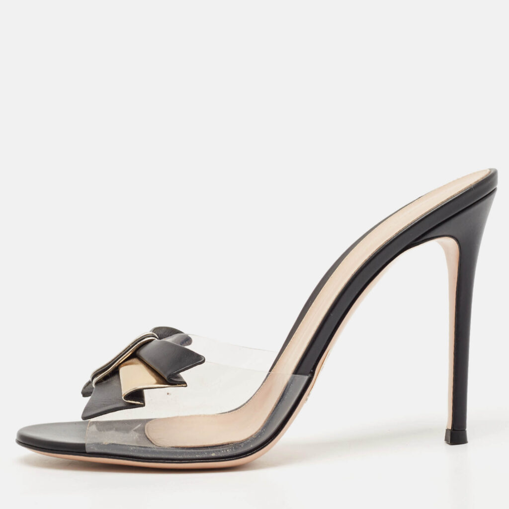 luxury-women-gianvito-rossi-used-shoes-p1124985-010 Gianvito Rossi Transparent Leather and PVC Slide Sandals Size 40