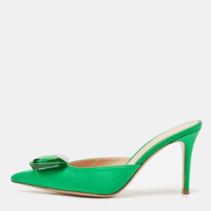 Gianvito Rossi Green Satin Jaipur Crystal Pointed Toe Mules Size 39