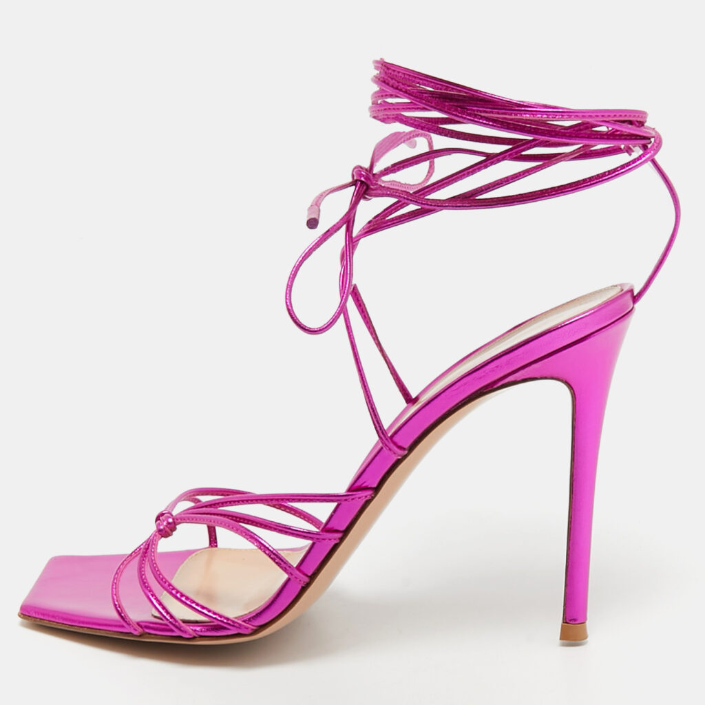 luxury-women-gianvito-rossi-used-shoes-p1130257-011 Gianvito Rossi Metallic Pink Leather Sylvie Sandals Size 41