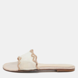 Gianvito Rossi Gold/Transparent Leather and PVC Crystal Embellished Flat Sandals Size 40
