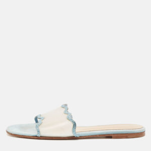 Gianvito Rossi Blue PVC and Suede Wavy Flat Sandals Size 40