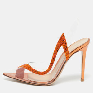 Gianvito Rossi Transparent/Orange PVC and Suede Embellished Hortensia Pumps Size 36.5