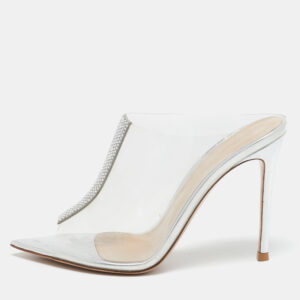 Gianvito Rossi Transparent PVC Crystal Embellished Sigma Mules Size 37
