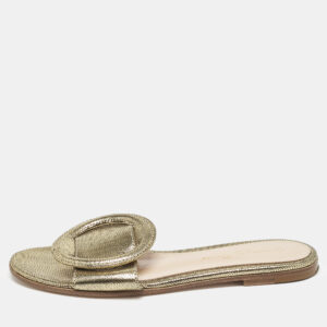gianvito rossi metallic gold/black suede buckle detail flat slides size 34