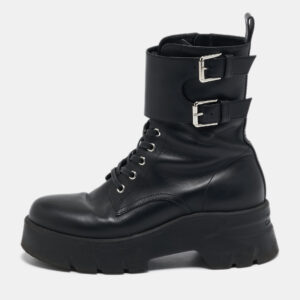 Gianvito Rossi Black Leather Marloe Combat Boots Size 38