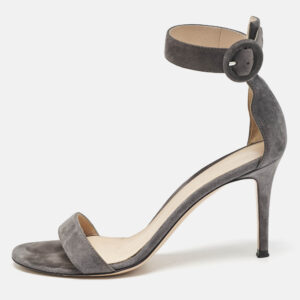 Gianvito Rossi Grey Suede Portofino Ankle Strap Sandals Size 38.5